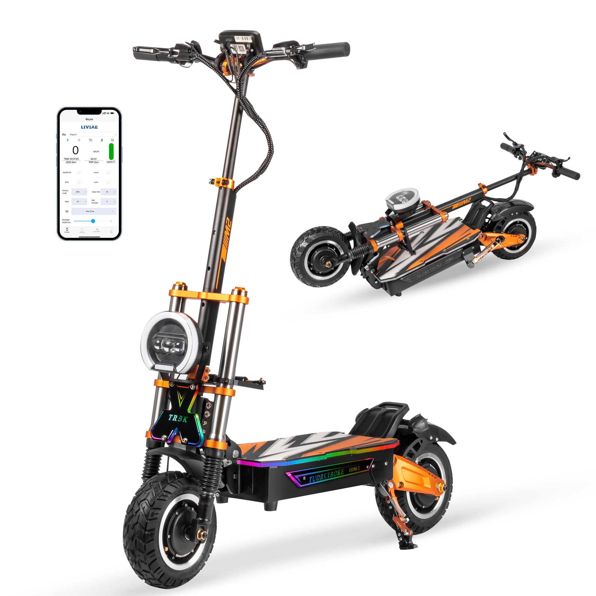 TRBK-M2 72V10000W Dual Drive Off-Road Electric Scooter 11-inch All-Terrain Tires 60 mph Top Speed 35 AH Li-Ion Battery