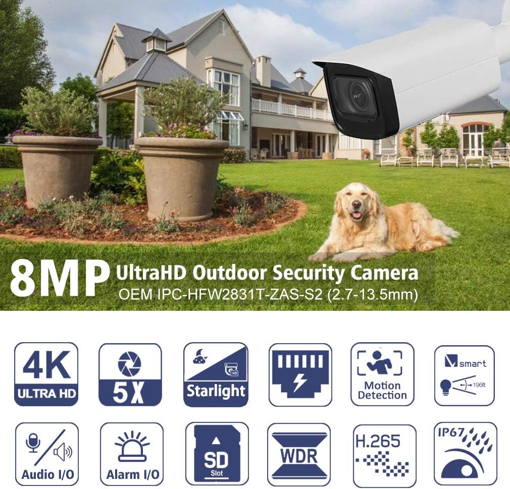 Best Review Motorized Starlight Security 2.7-13.5mm Vari-Focal UltraHD - 8MP 4K Outdoor PoE IP Camera Lens 5X Optical Zoom with 196ft Night Vision,SD Card Slot,IP67 H.265 WDR Audio Alarm I/O
