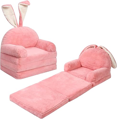 Getmo Resin Sofá plegable de felpa para niños, sofá para niños y niñas, silla cómoda para bebé, asiento infantil para sala de estar (rosa)
