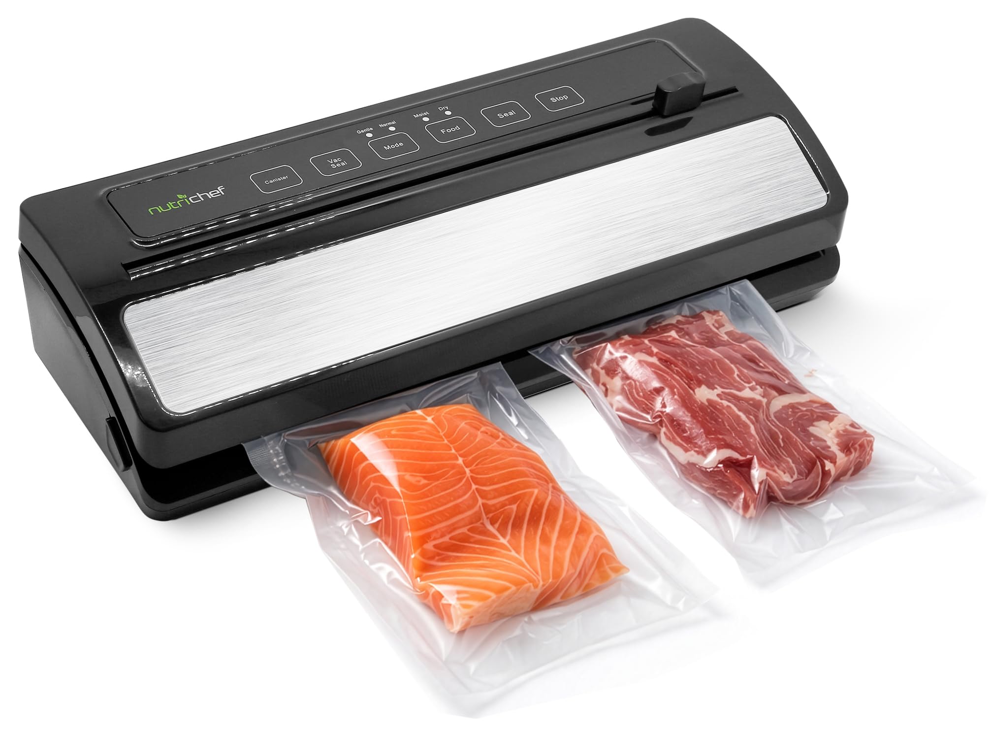 NutriChef Vacuum Sealer for Food - Automatic Electric Air Sealing Preserver System with Gentle and Normal Modes, Roll Cutter, Reusable Bags, Meal Prep