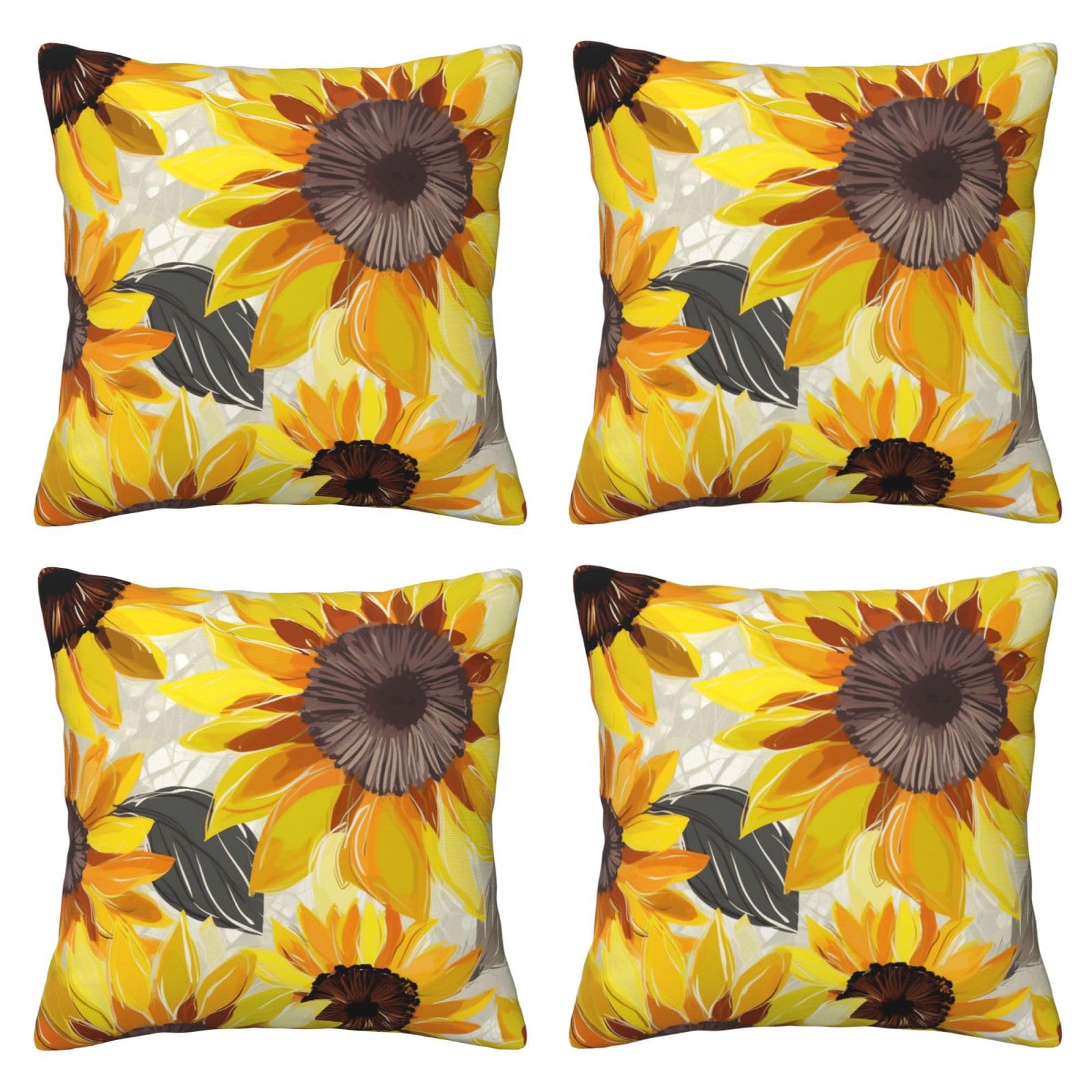Abstract Sunflowers Throw Pillow Cases 4 Pack Square Pillowcases Super Soft Pillow Protectors With Zipper for Couch Livingroom Sofa Bed Office Car,50x50 CM