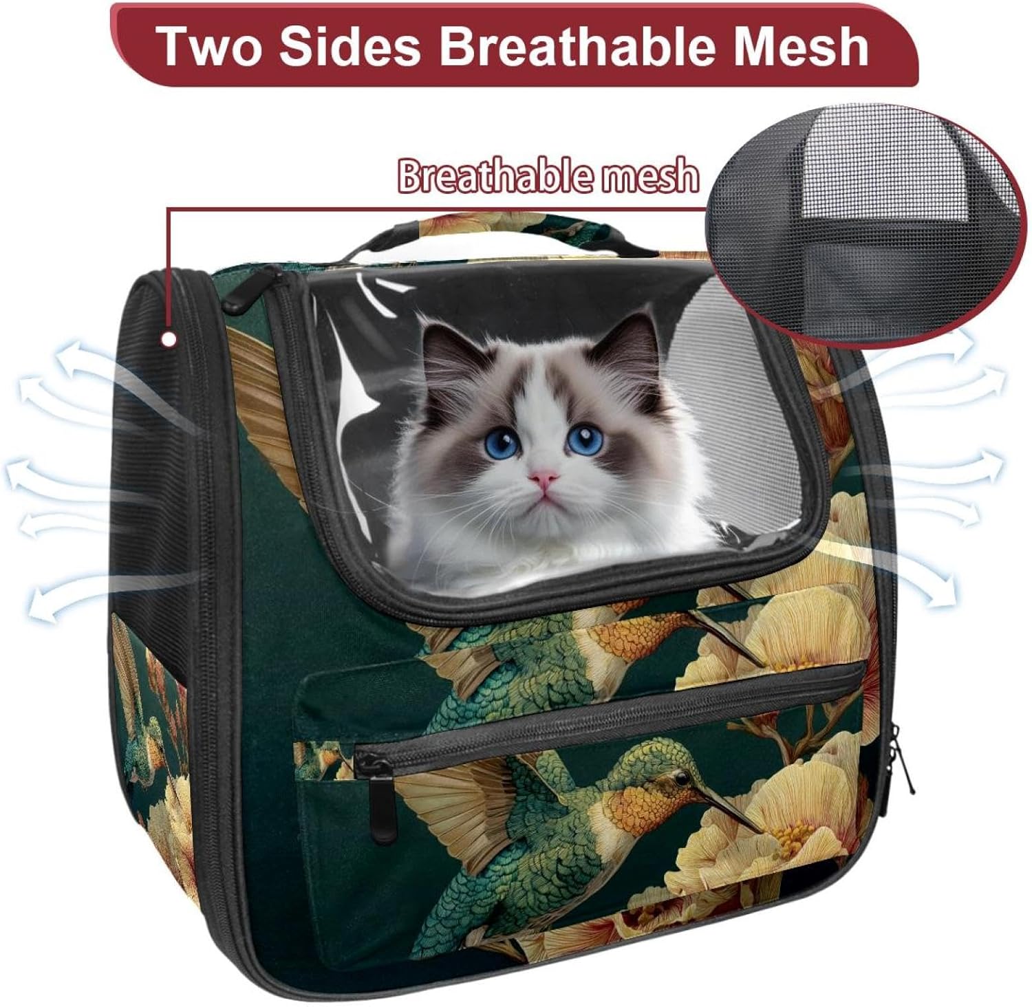 Hummingbird and Flowers (2) Pet Carrier Soft Sided Carrier for Small Medium Cats Dogs