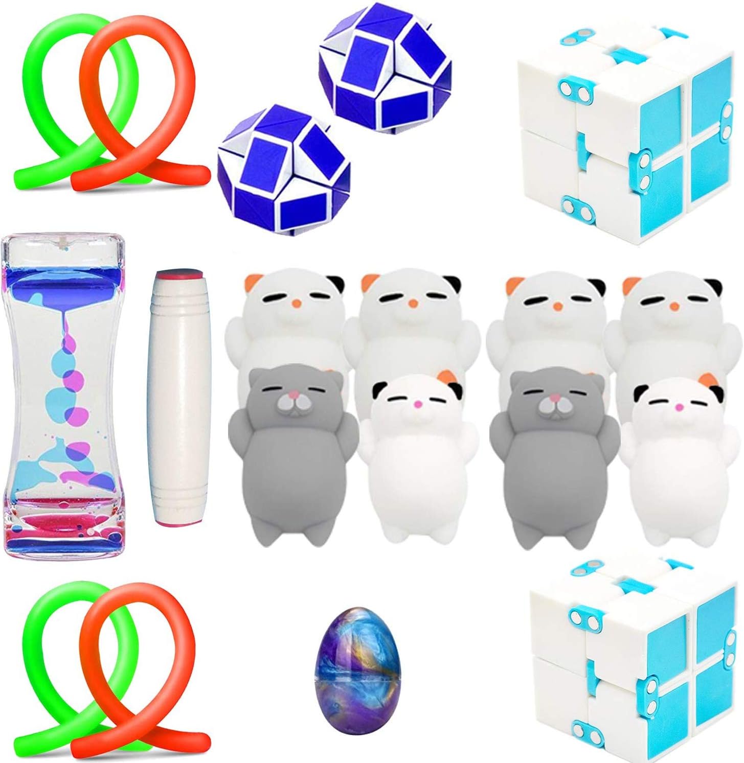 The Master Silent Sensory Fidget Toys for Classroom Classic 23 Pack Stress Relief and Anti-Anxiety for Kids and Adults Fidget Infinity Cube, Squeeze Balls, Soybean Squeeze, Flippy Chain & More