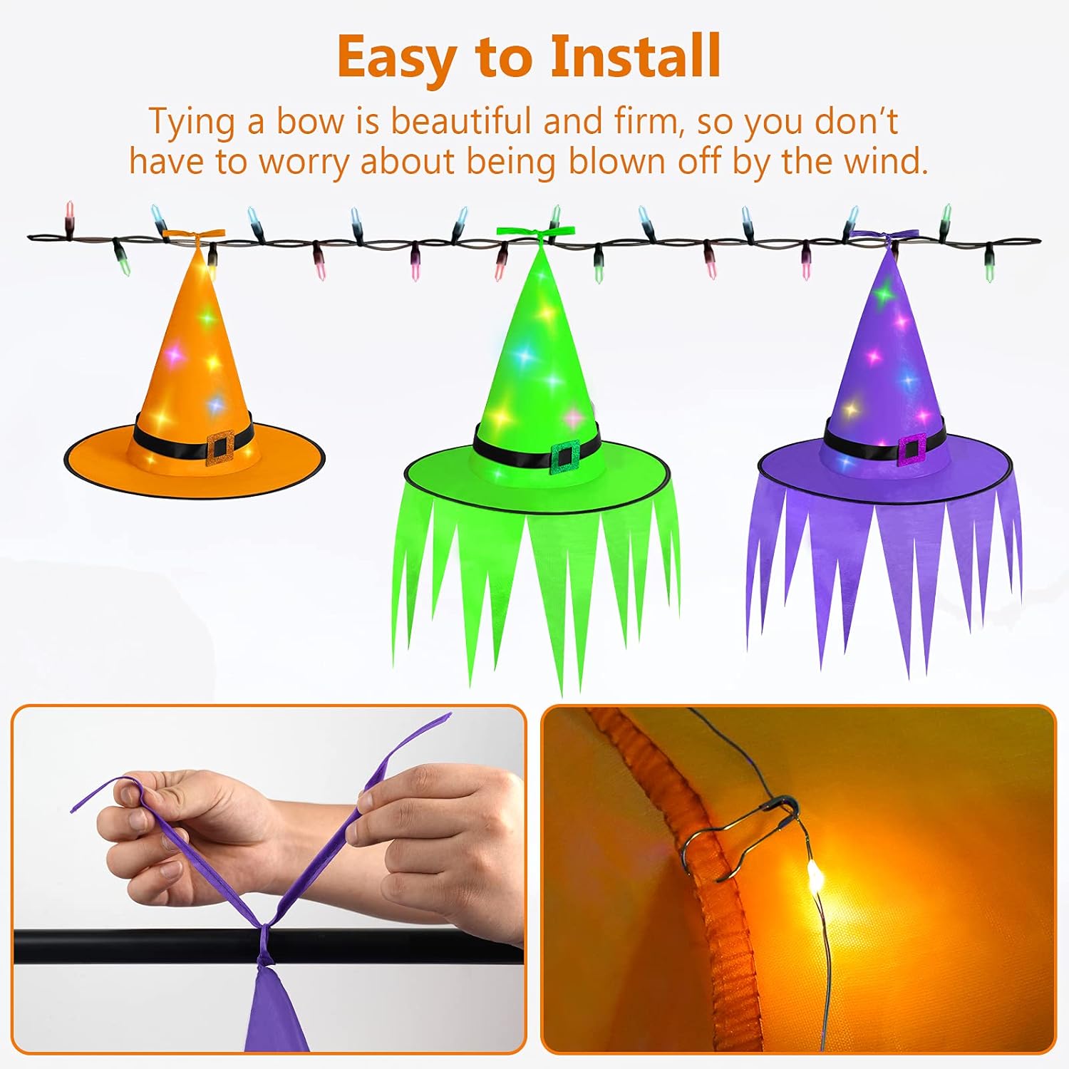 Eyayi Halloween Decoration Outdoor Lighted Witch Hat, Glowing Halloween Outdoor Ornaments Hanging Witch Hats Halloween Props Indoor Tree Yard Porch Party Role-Play Decor Garden : Patio, Lawn & Garden