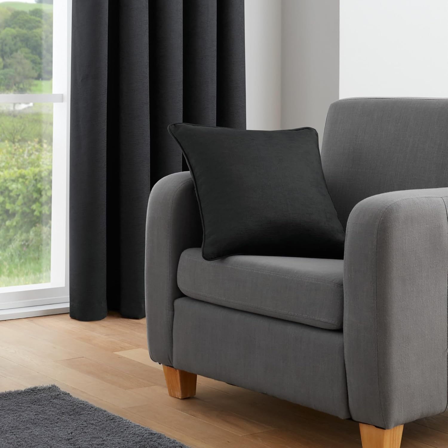 Fusion - Black Curtains W66 x L90 (168 x 229cm) - 100% Cotton - 2X Panels - Pencil Pleat Curtains in Black - Soundproof Curtains & Thermal Curtains for Bedroom - Black Pleated Curtains & Drapes