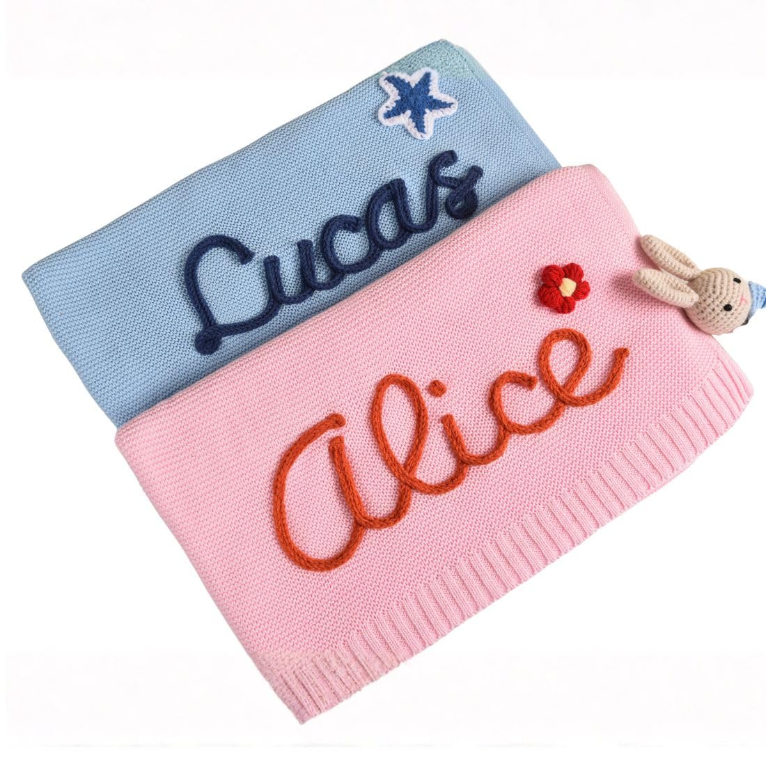 Giftailor Personalised Baby Blanket with Name β Custom Cotton Knit Blanket with Yarn Embroidery, Soft Newborn, Baby Shower and Nursery Gift