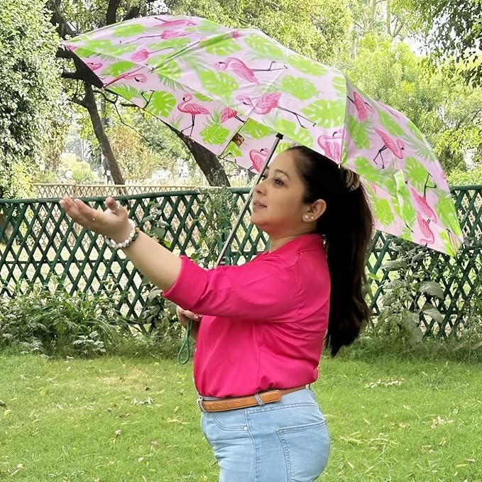 Image of GLAN Flower Printed Folding Umbrella for Rain and Sun Protection (Multicolour)