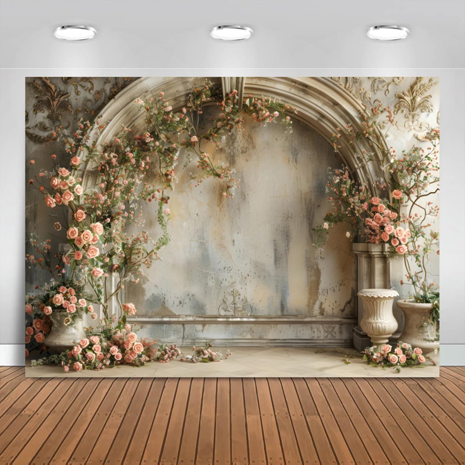 3x2.4m Telón de Fondo para Bodas Rosa Flor Retro Medieval Edificio Fotografía de Fondo Ducha de Novia Boda de Compromiso Decoraciones Banner Photo Booth Props