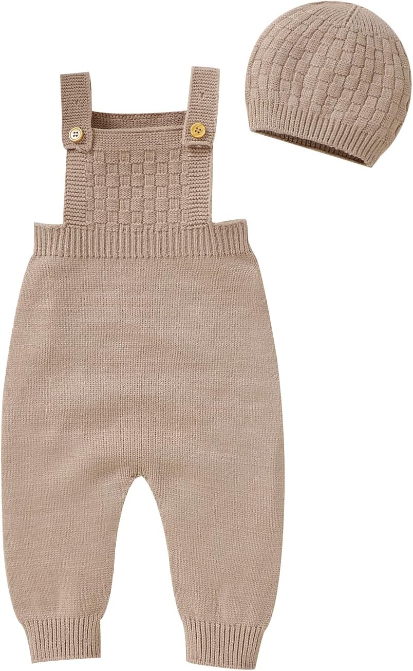 Newborn Baby Sweater Romper Sleeveless Jumpsuit with Hat Infant Outfits Overall Bodysuit One Piece 2pcs