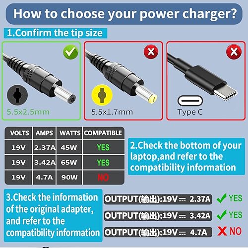 Miniatura 2 de 19V 3.42A 65W PA3714U-1ACA AC Laptop Charger for Toshiba Satellite C55 C55-A C655 C850 C50 L755 C855 L655 L745 P50 C855D C55D S55;Toshiba Portege