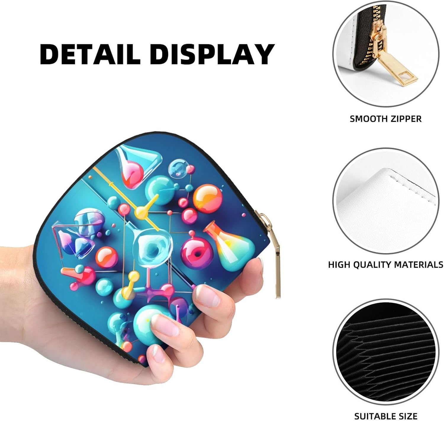Abstract Science Chemistry Illustration 3D print Wallet Credit Cards Holder Business Card Case for Men Women Compact Size for Adults