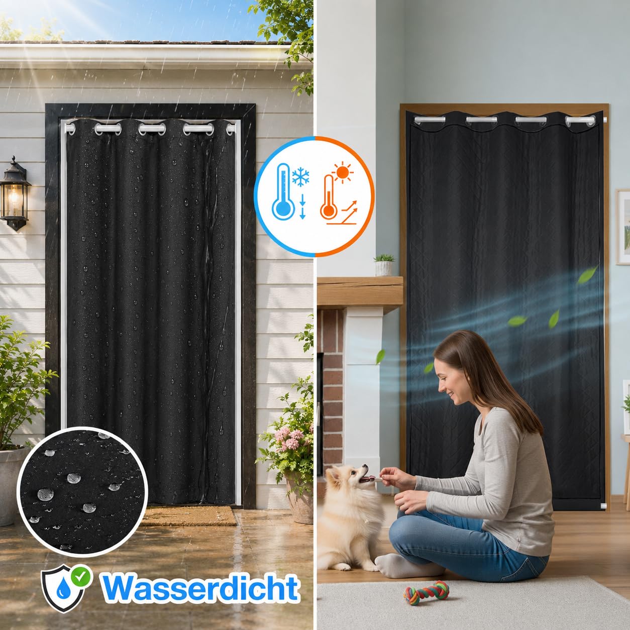 Rideaux de porte (Noir, B132xH203cm)