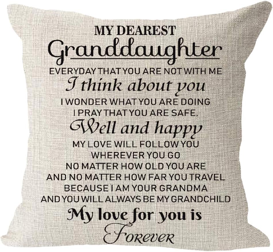 My Dearest Granddaughter Always Love You Gift for Granddaughter Cotton Linen Square Throw Waist Pillow Case Decorative Cushion Cover Pillowcase Sofa 18"x 18"