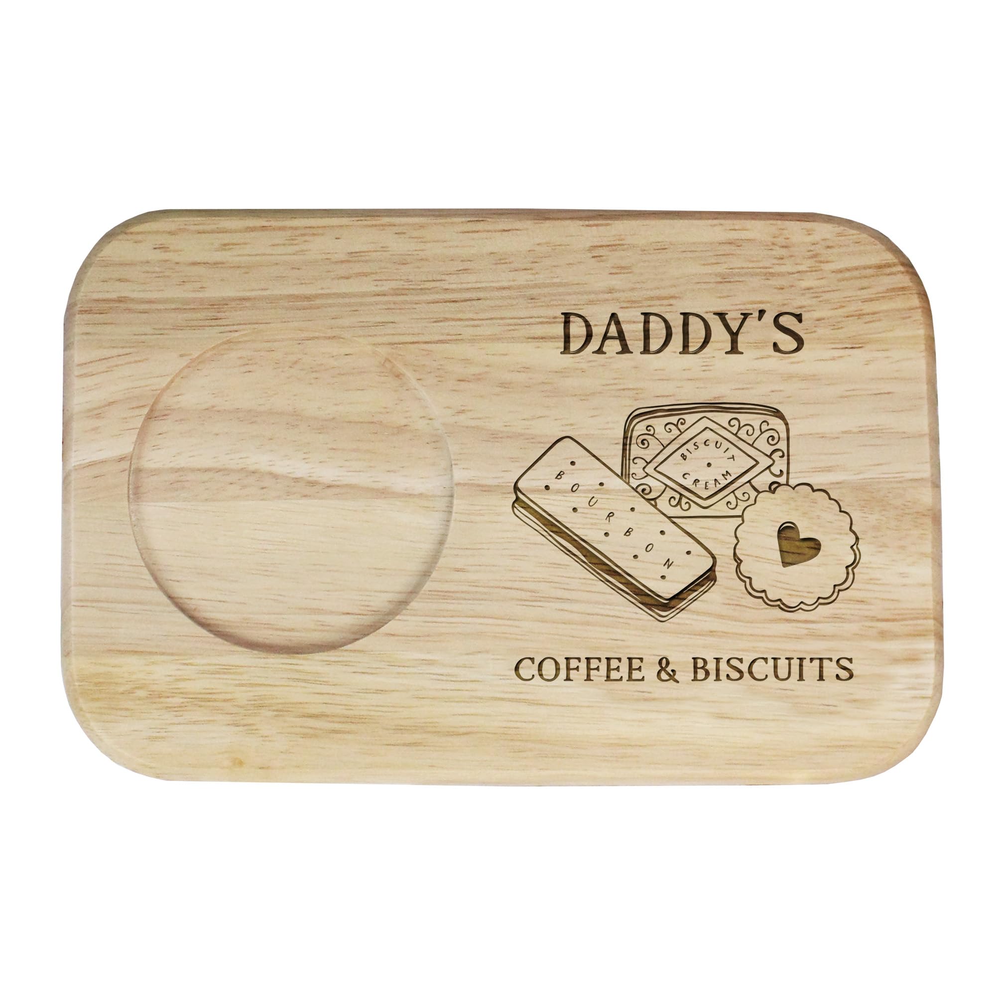 eBuyGB Engraved Daddy's Coffee & Biscuits Serving Board - Wood Coffee Treat Board, Gifts for Dad, Daddy, Dada, Papa - Birthday Gifts for Dad