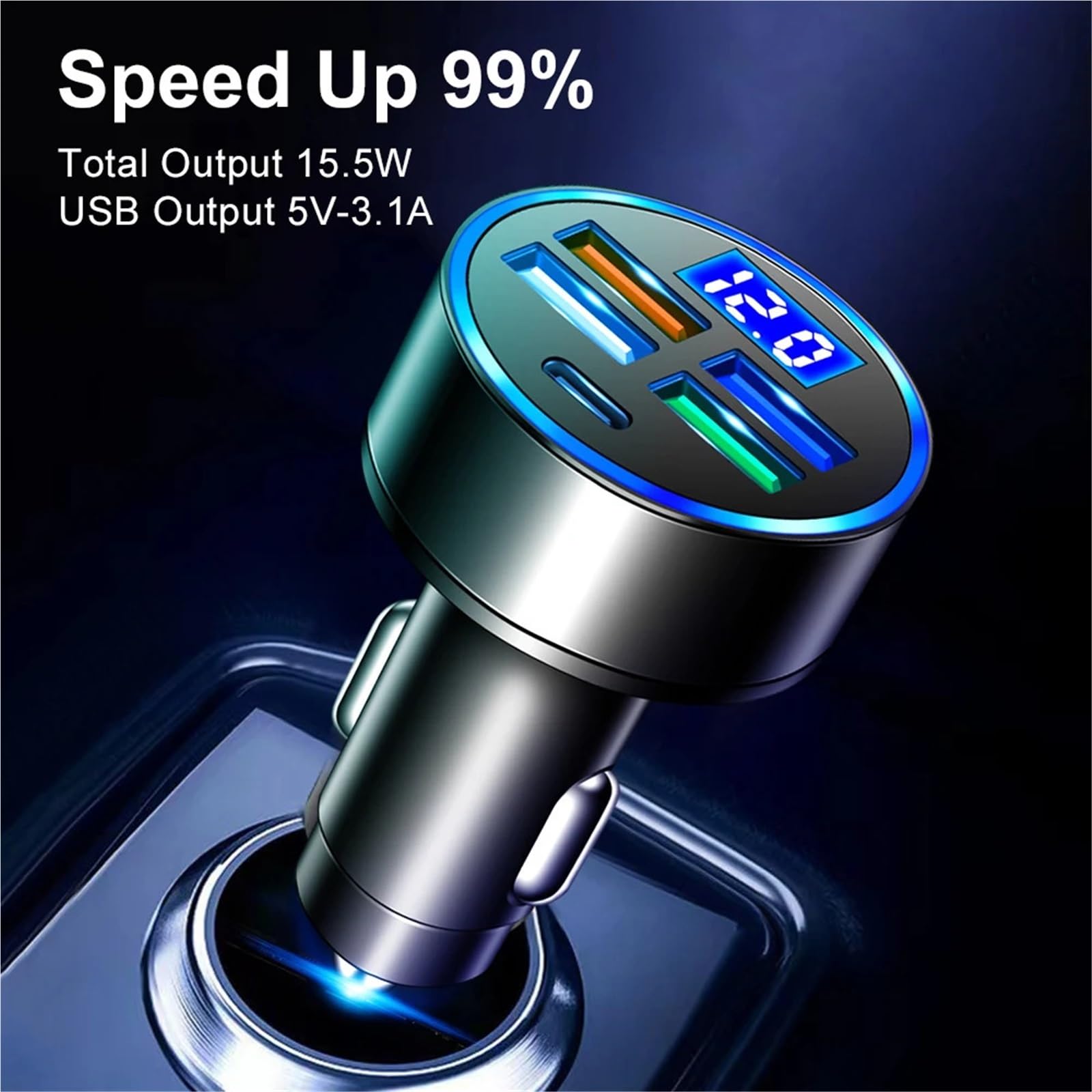 caricabatterie auto, Adattatore for telefono di tipo C con ricarica USB da 3, 1 A(4UC)