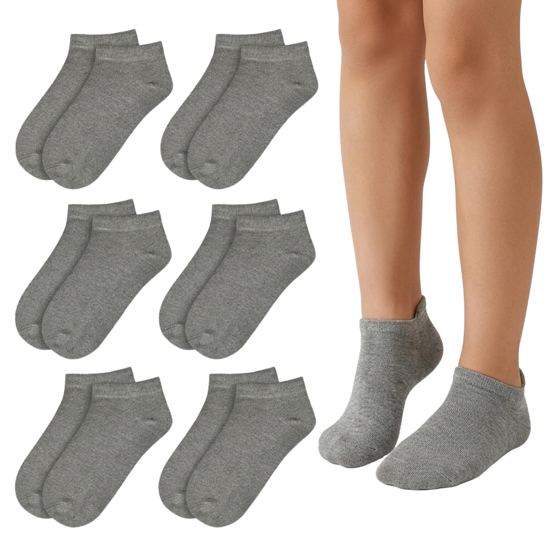 A2Z 4 Kids 6 Pack Trainer No Show - Socks AZ750 Grey 6 Pack 3-6