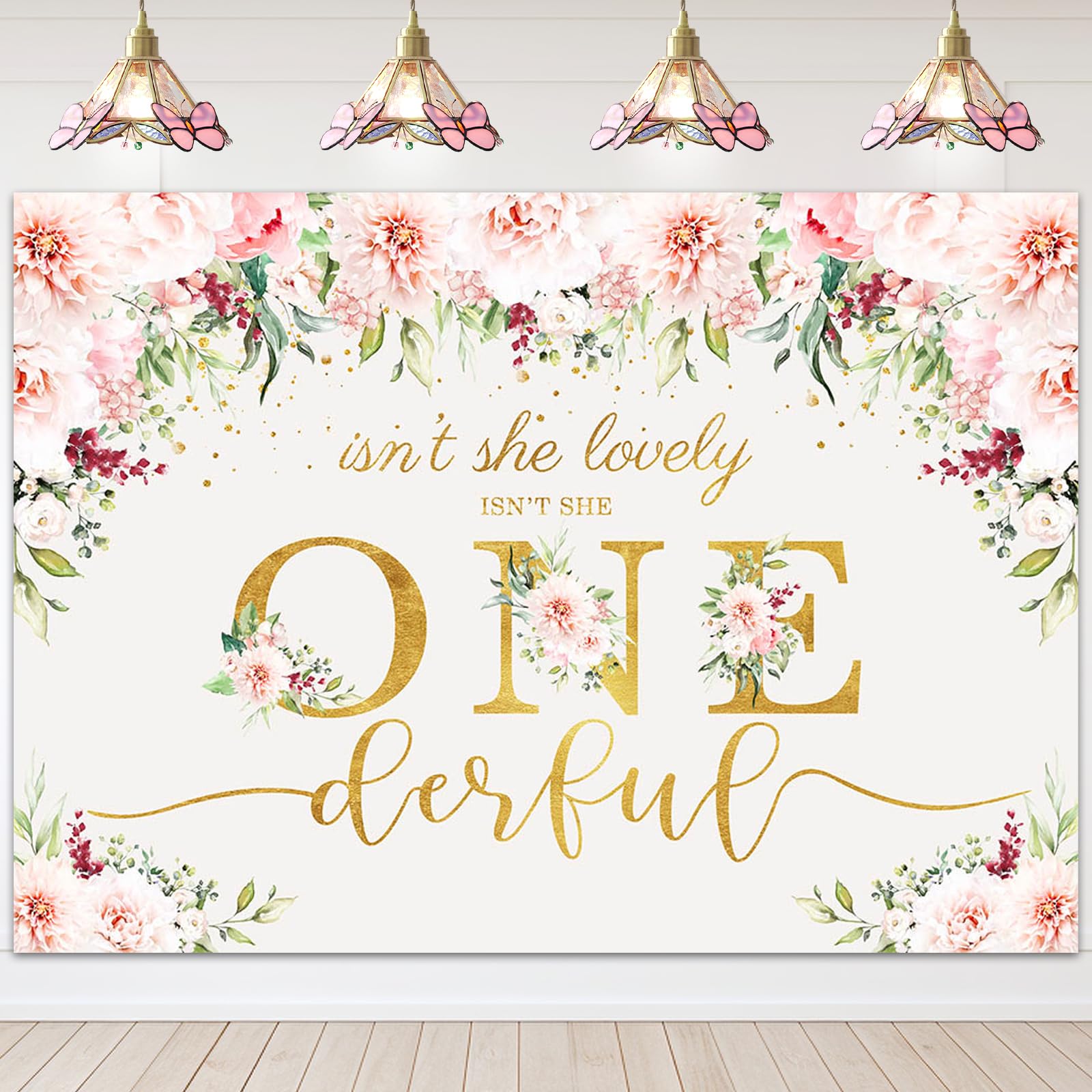 Avezano Isn't She Lovely Isn't She Onederful Backdrop Pink Flowers Gold Dots First Birthday Background Sweet Baby Girl Floral 1st Birthday Party
