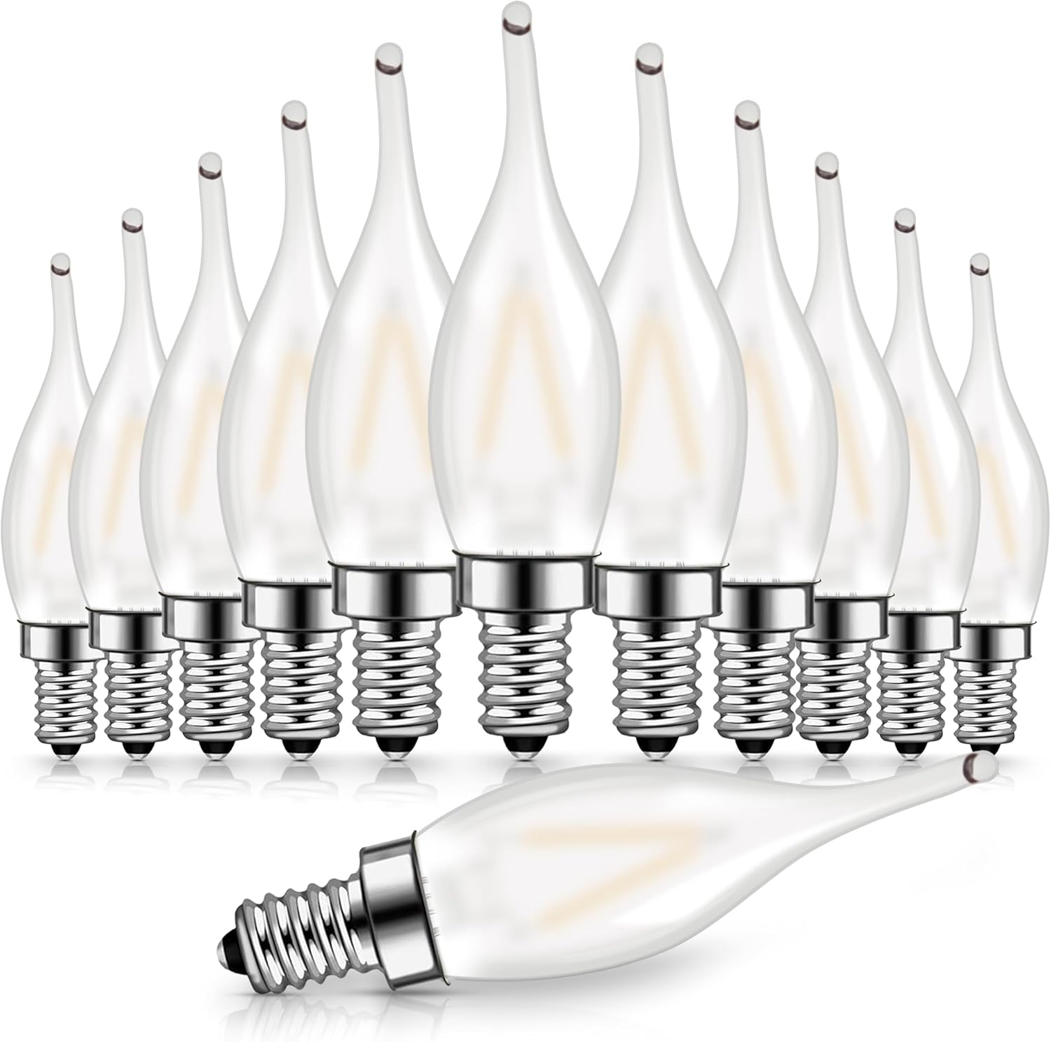 Genixgreen 12 Pack Frosted LED Candelabra Bulbs, Night Light Bulb 15 Watt Equivalent 1.5W E12 Mini Candle Bulb Low Wattage Flame Bent Tip for Chandelier Ceiling Fan, 2700K Soft White, Non-dimmable