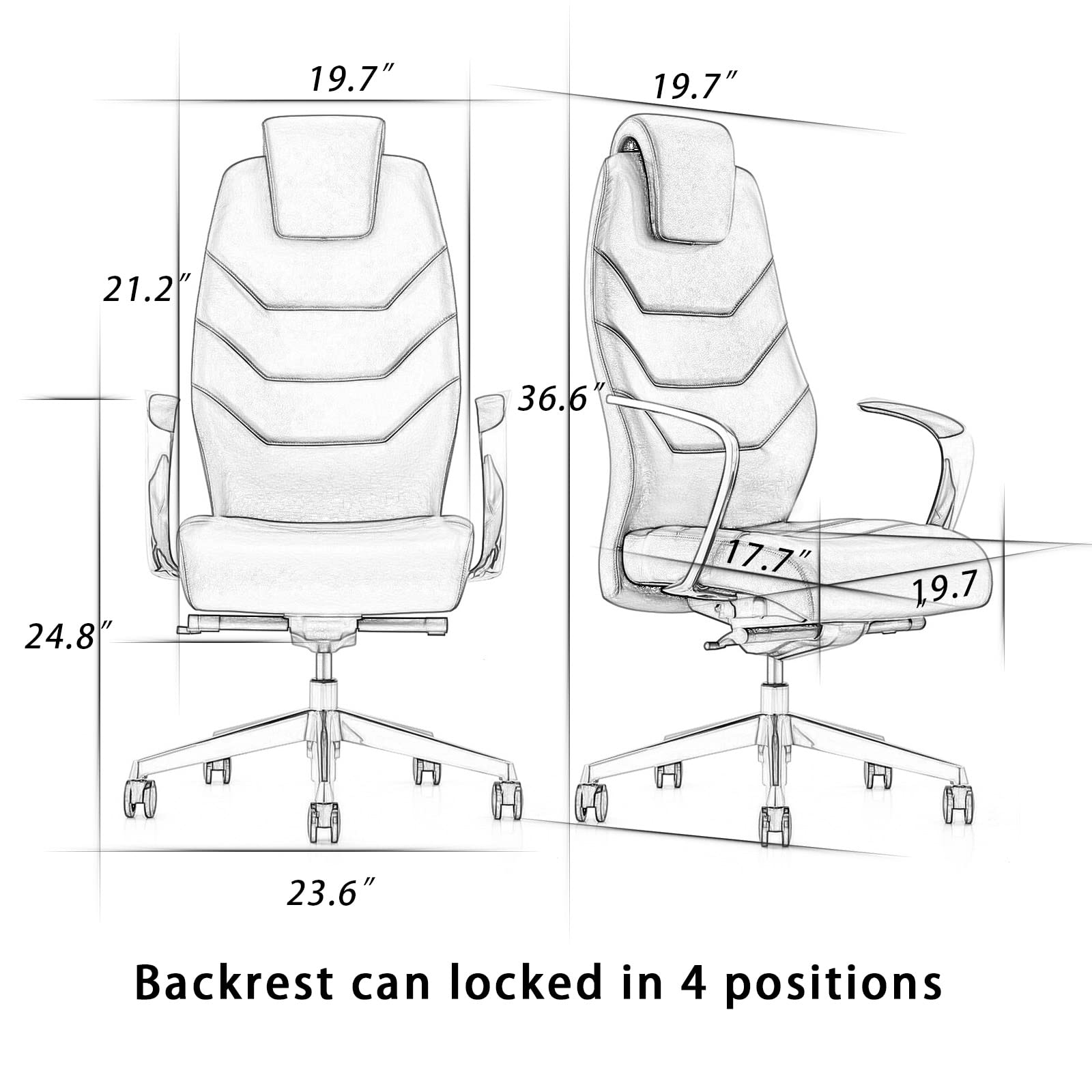 Silla de oficina de piel auténtica con respaldo alto, base giratoria de aluminio, mecanismo reclinable ergonómico, piel auténtica, color marrón oscuro