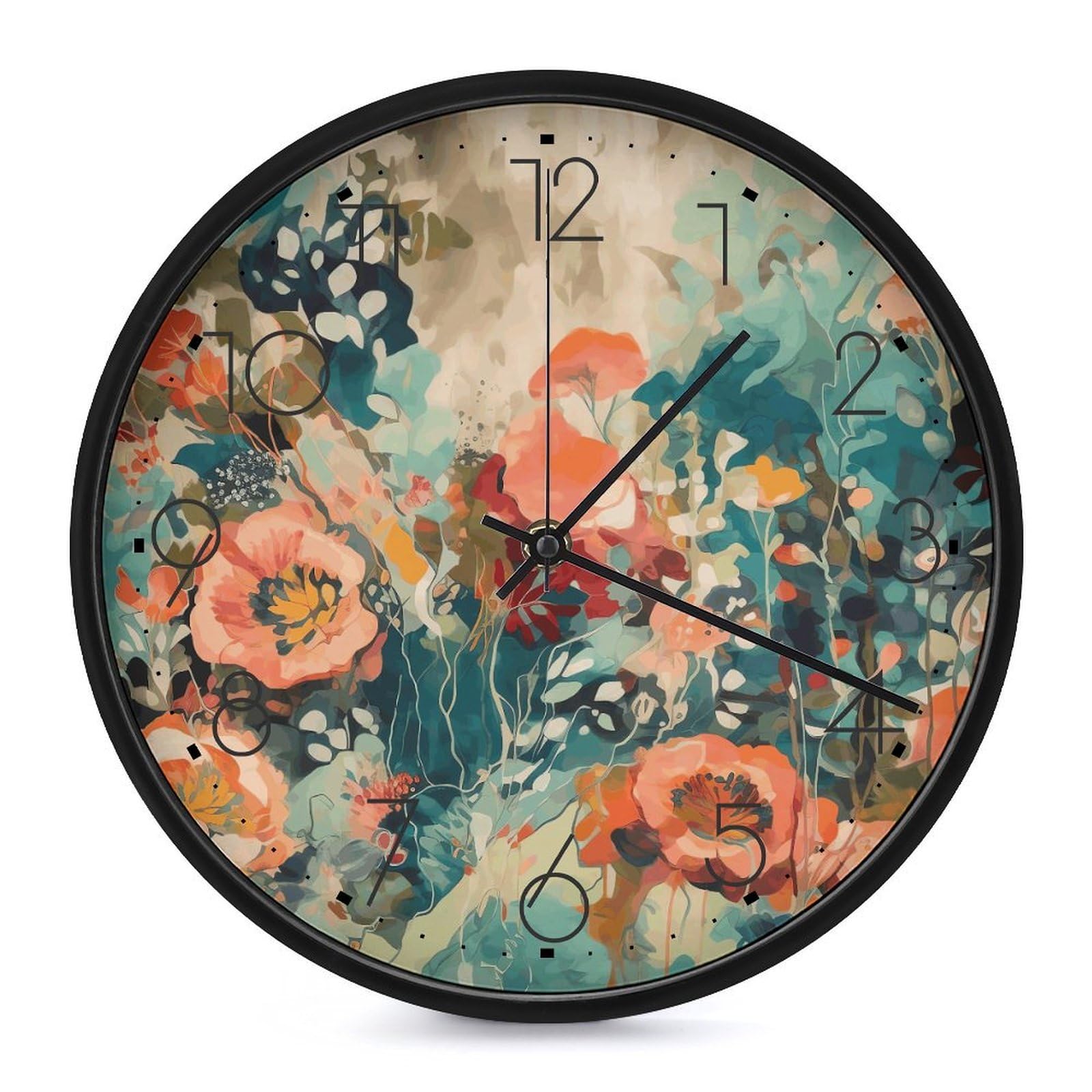 Horloge murale ronde pour décoration de chambre et cuisine fleurie