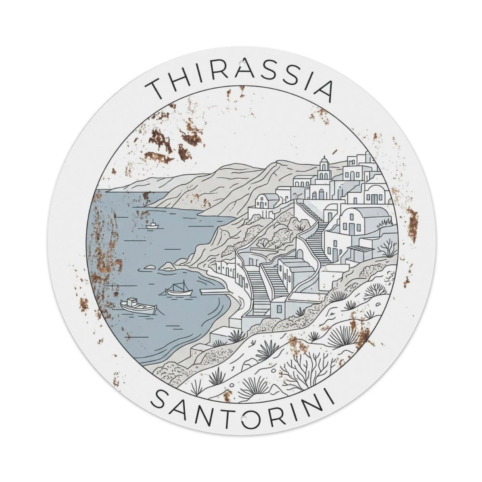Vintage Travel Thirassia Santorini Island Metal Tin Sign