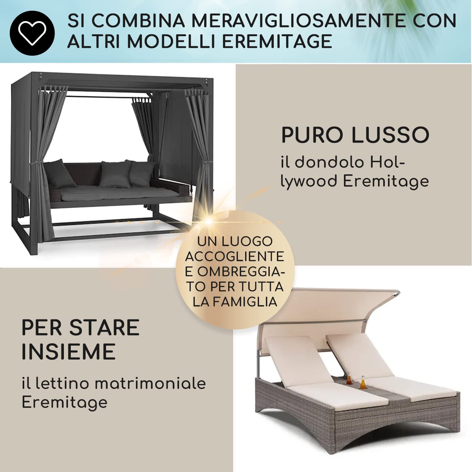 blumfeldt Lettino Prendisole Matrimoniale da Giardino, Lettino Matrimoniale Prendisole in Poliestere con Schienale Reclinabile, Sdraio da Giardino, con Tetto