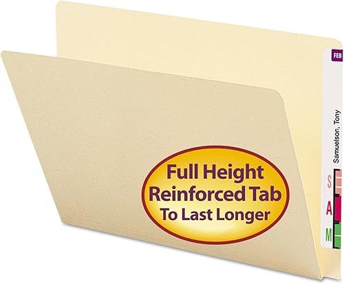 Smead 24250Carpetas, corte recto, single-ply Extended End Tab, Letter, Manila, 100Box