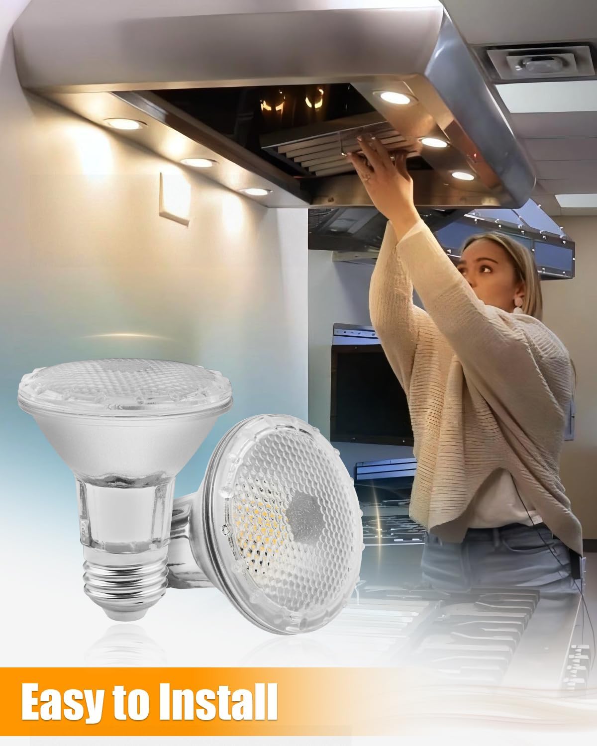 PAR20 7W LED Range Hood Light Bulbs, Led Replacement for 60W Halogen Bulb, Appliance Bulbs, 4" Recessed Downlights, Antique Cabinets and Track Lights, and Bulbs for Outdoor Landscape Lighting