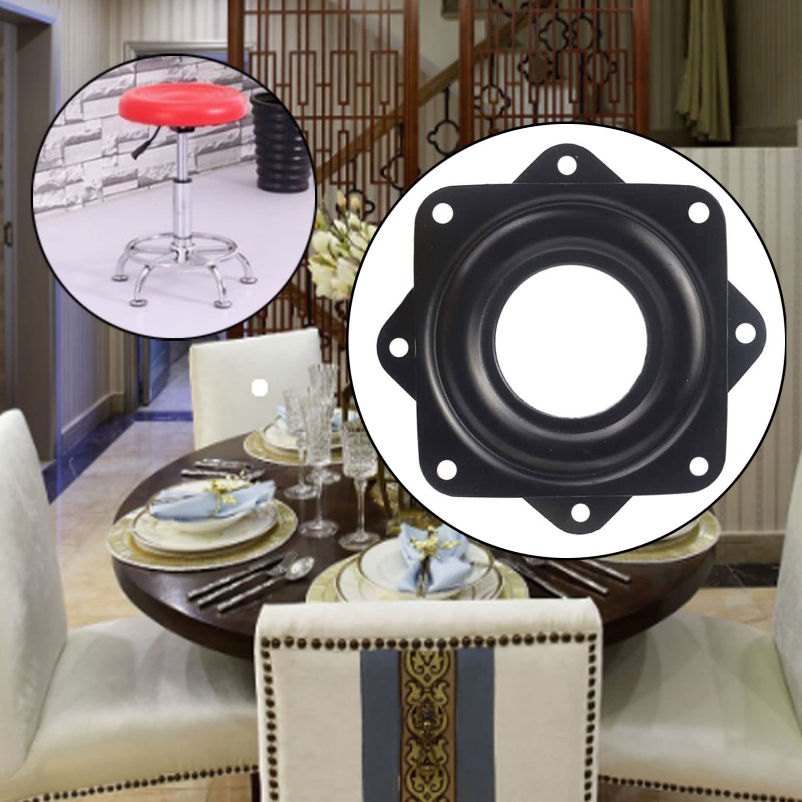 Paquete de 4 platos giratorios cuadrados de 2.8 pulgadas, placa giratoria giratoria de 5/16 pulgadas de grosor, placa giratoria de metal, piezas de rueda para muebles 7