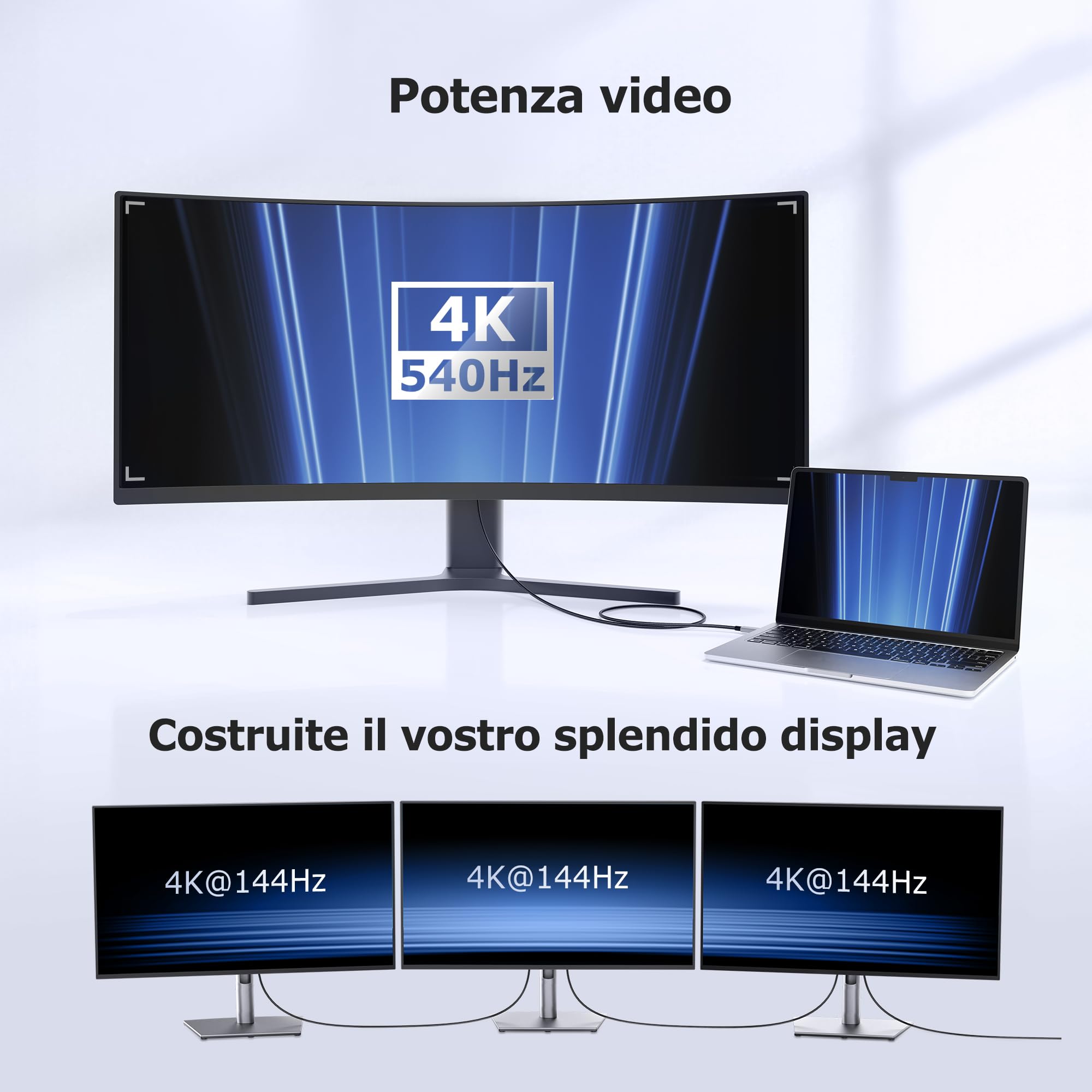 Cable Matters [Certificato Intel] Cavo Thunderbolt 5 intrecciato da 80 Gbps con aumento della larghezza di banda fino a 120 Gbps e ricarica da 240W - 1m, compatibile con Thunderbolt 4/3, USB4 e USB-C