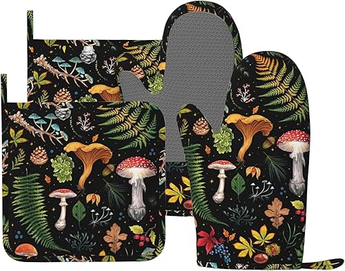 Juego de manoplas de horno de hongos y soportes para ollas de silicona, manoplas de cocina, resistentes al calor, 4 unidades, guantes de horno,