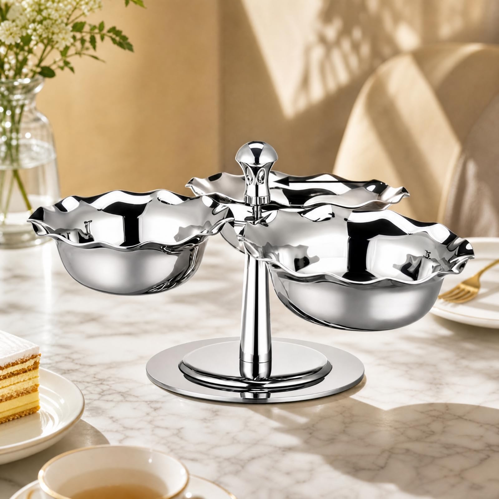 Soporte Giratorio Postres con Cuenco Estante Postres con Base Circular Multiusos Bandeja Pedestal Patas para Buffets,