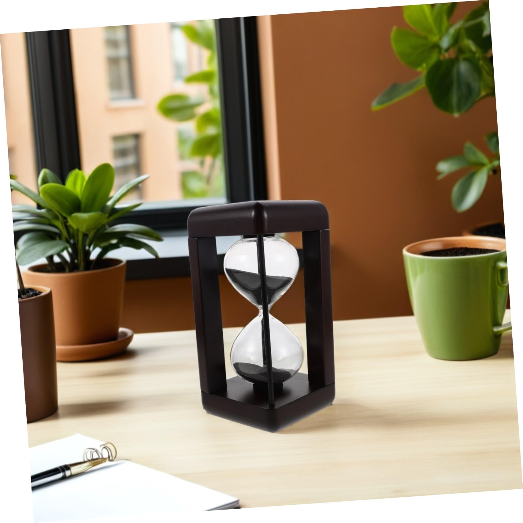 Vintage Szklany Klepsydra Timer z Czarnym Piaskiem Dekoracyjny Retro Zegar Do Biura Kuchni Restauracji i Sauny Precyzyjny Mechanizm Odmierzania Czasu Stylowy Zegar Piaskowy Biurko
