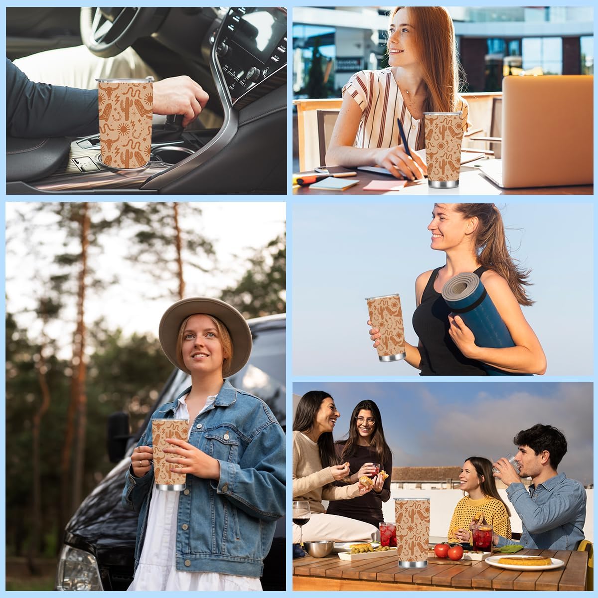 Birthday Christmas Decor Boho Western Coffee Tumbler, 20 oz Tumblers, Insulated Coffee Mug, Stainless Steel Thermal Cup Travel Coffee Cup, Cow Print Stuff Western Gifts for Women Men Coworker - Image 5