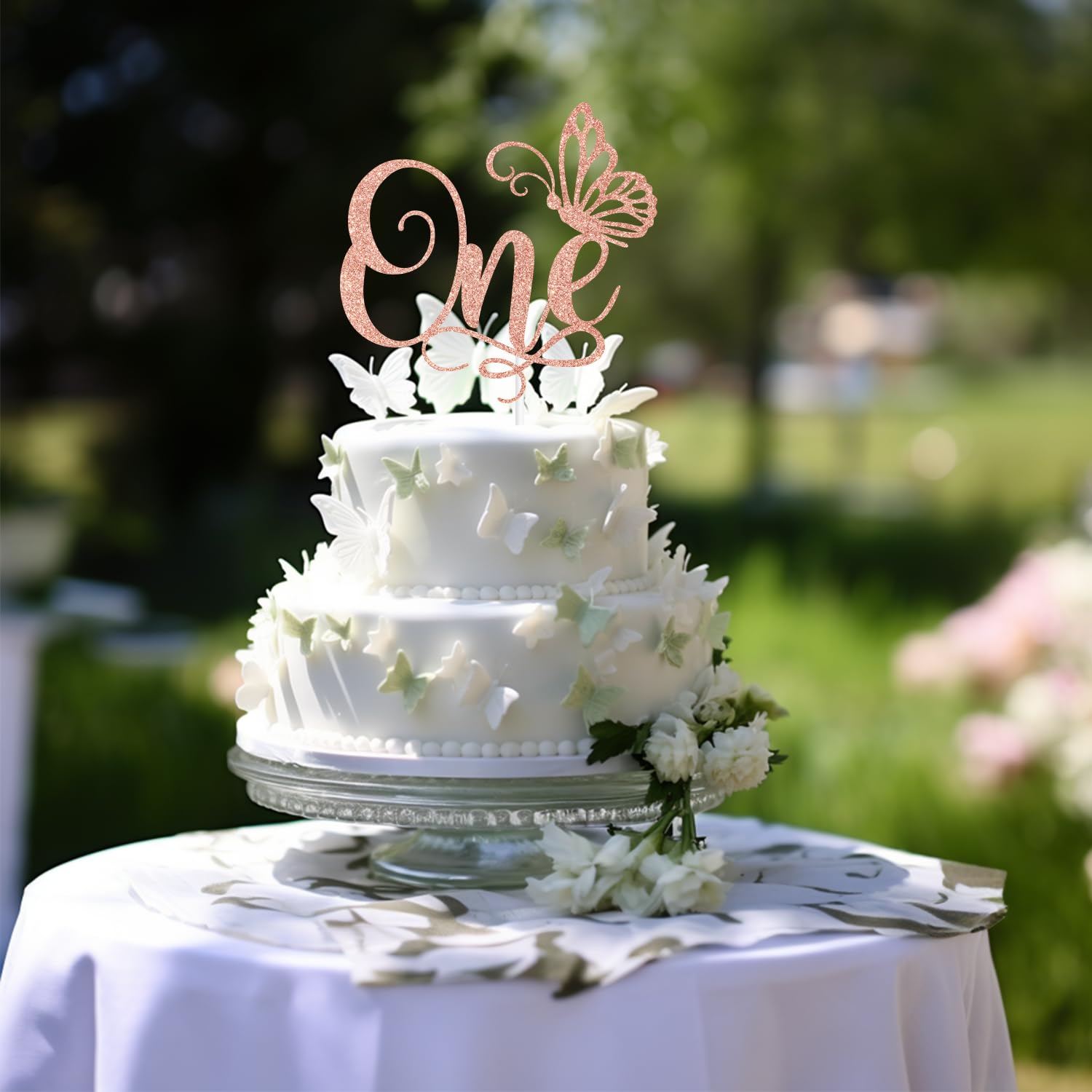 Rose Gold Glitter "We Can Bearly Wait" 1st Birthday Cake Topper - Butterfly Theme, 6x8.7 Inch - View #5