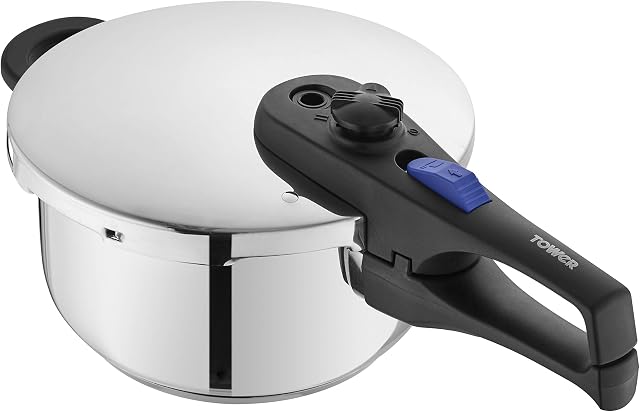 Tower T920004S4L Express Pressure Cooker with Bakelite Lid Lock System, Visual Pressure Indicator, 4 Litre, Stainless Steel