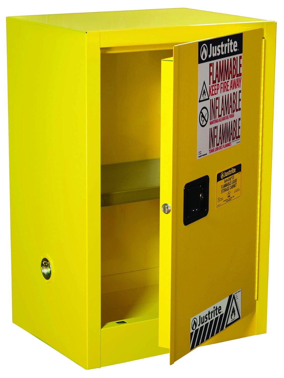Justrite 891200 Sure-Grip EX 12 Gallon, 35" H x 23-1/4" W x 18" D, 1 Door, 1 Shelf, Manual-Close Yellow Compact Flammable Storage Cabinet: Hazardous Storage Cabinets: Industrial & Scientific