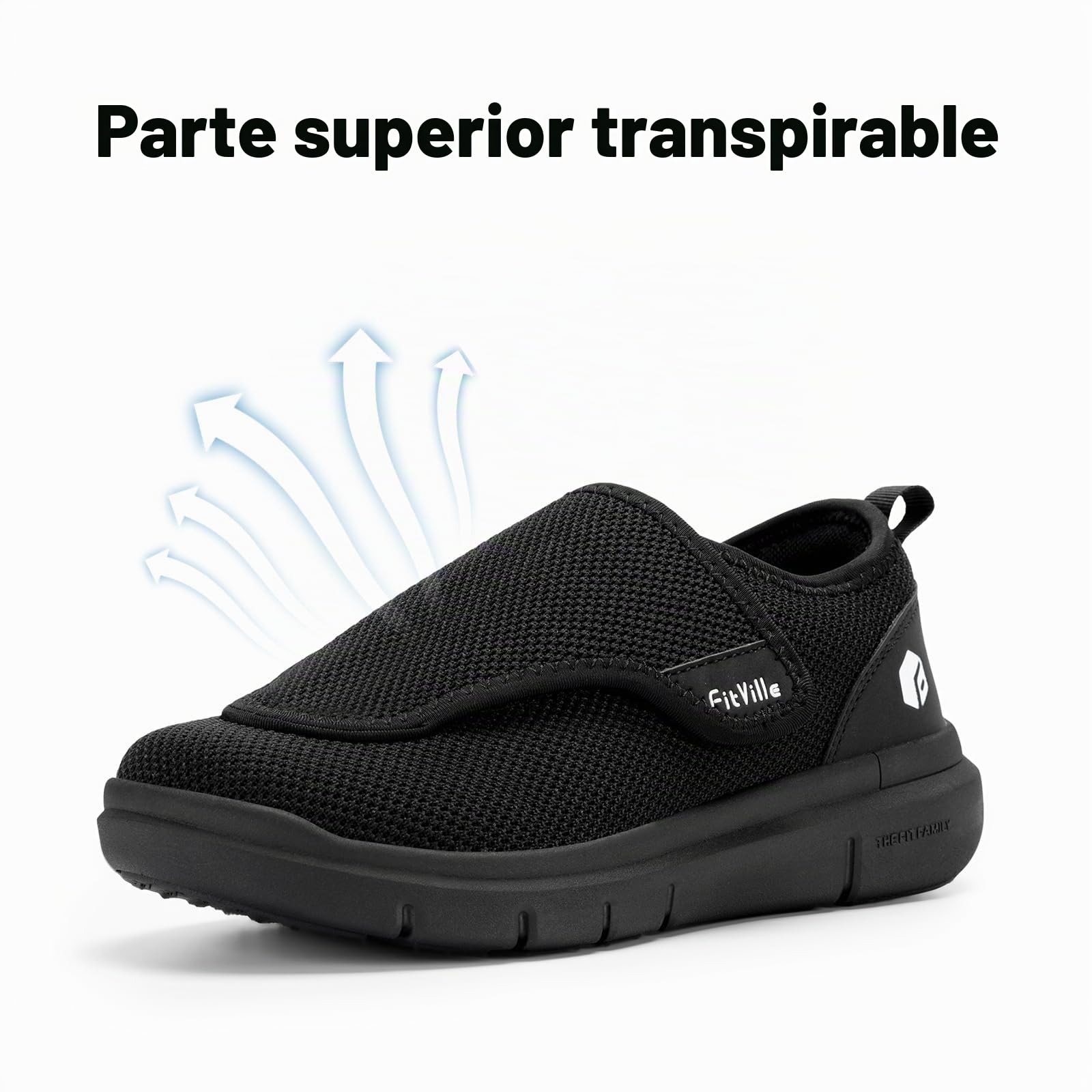 FitVille Zapatos Hombre Anchos con Forro Sin Costuras y Correa Ajustable - Fácil de Poner y Quitar, Cómodo Todo el Día