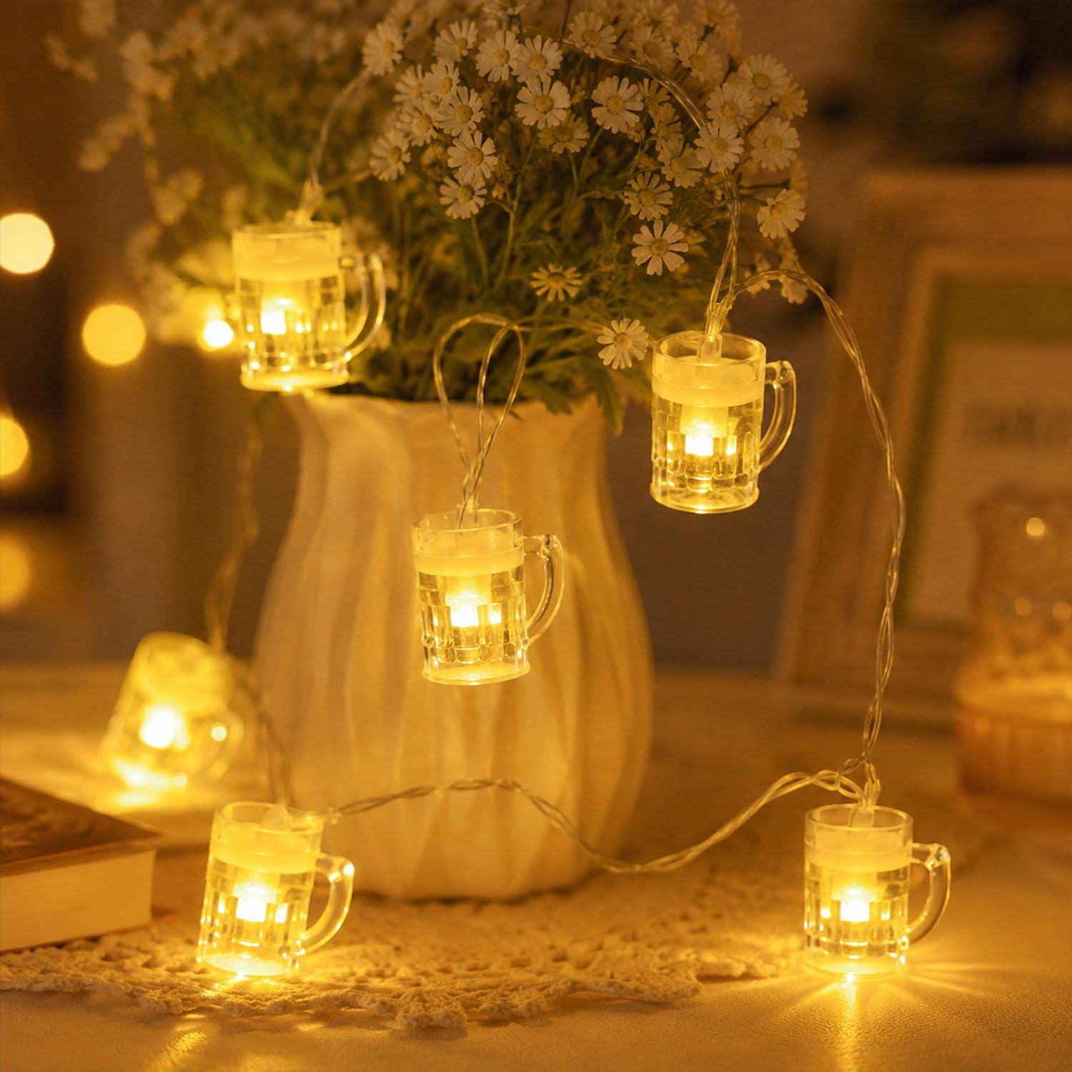 Beer Mug LED Fairy Lights, 3 m 20 LED Beer Mug, Fairy Lights, Battery, Lighting Outdoor Hanging Lights, Beer Cup Dangling Battery Operated for Bar, Party, Wedding, Garden, Oktoberfest, Christmas