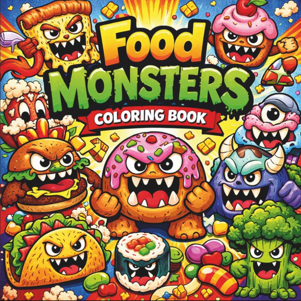 Food Monster Coloring Book: Silly, Cute & Funny Food Creature Pages in Bold and Easy Style For Children And Adults (K-Pop Love Coloring Book Series)