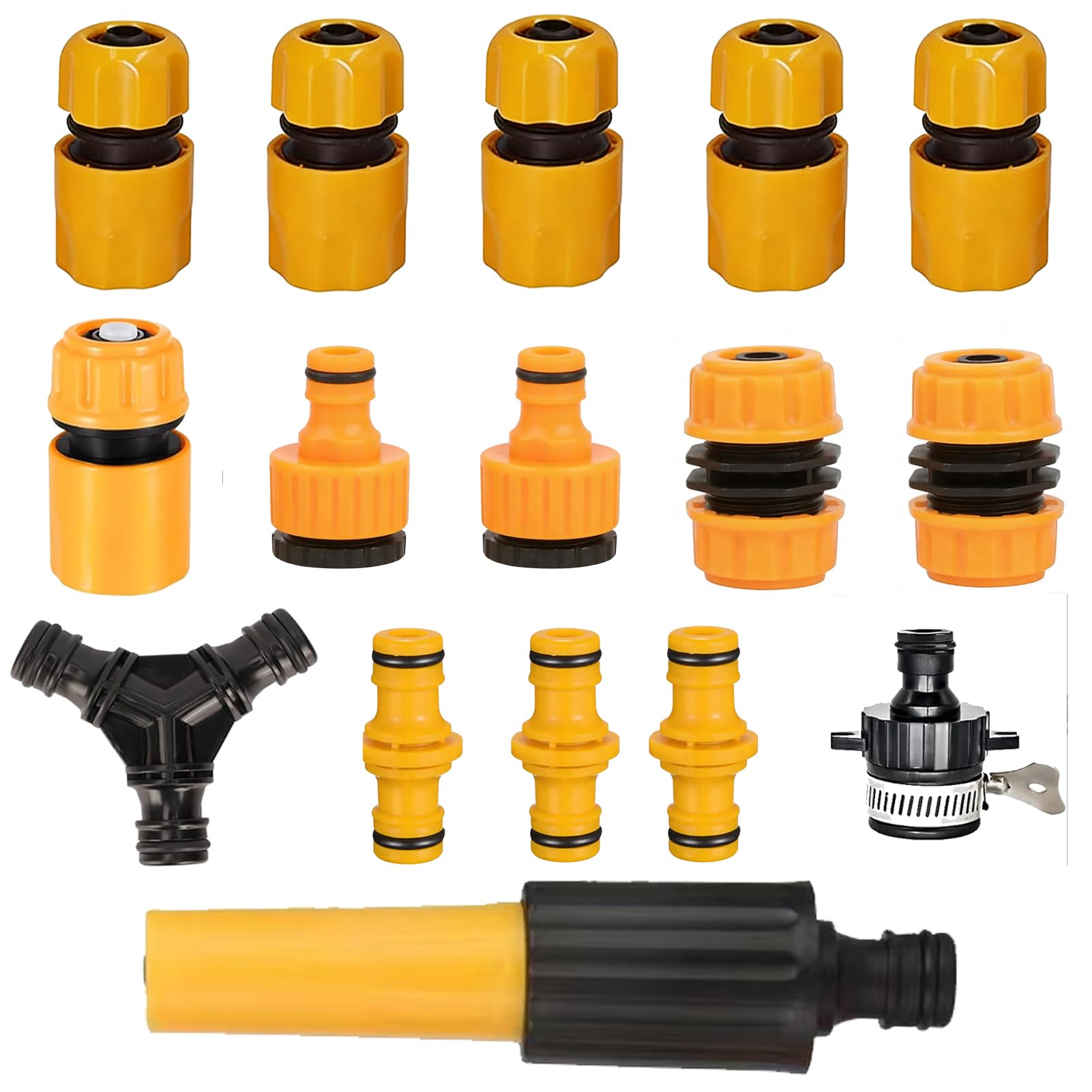 Garden Hose Quick Connect Fittings, 16 Pieces 1/2 Inch Garden Hose Connection Set with Y Splitter Hose Coupling Accessories, Quick Connector for Outdoor Watering