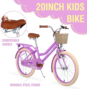 ZUKKA 20/24 Inch Girls Bike Single Speed Kids Bike with Woven Basket Cruiser Bike for Over 7 Years Old, Multiple Colors