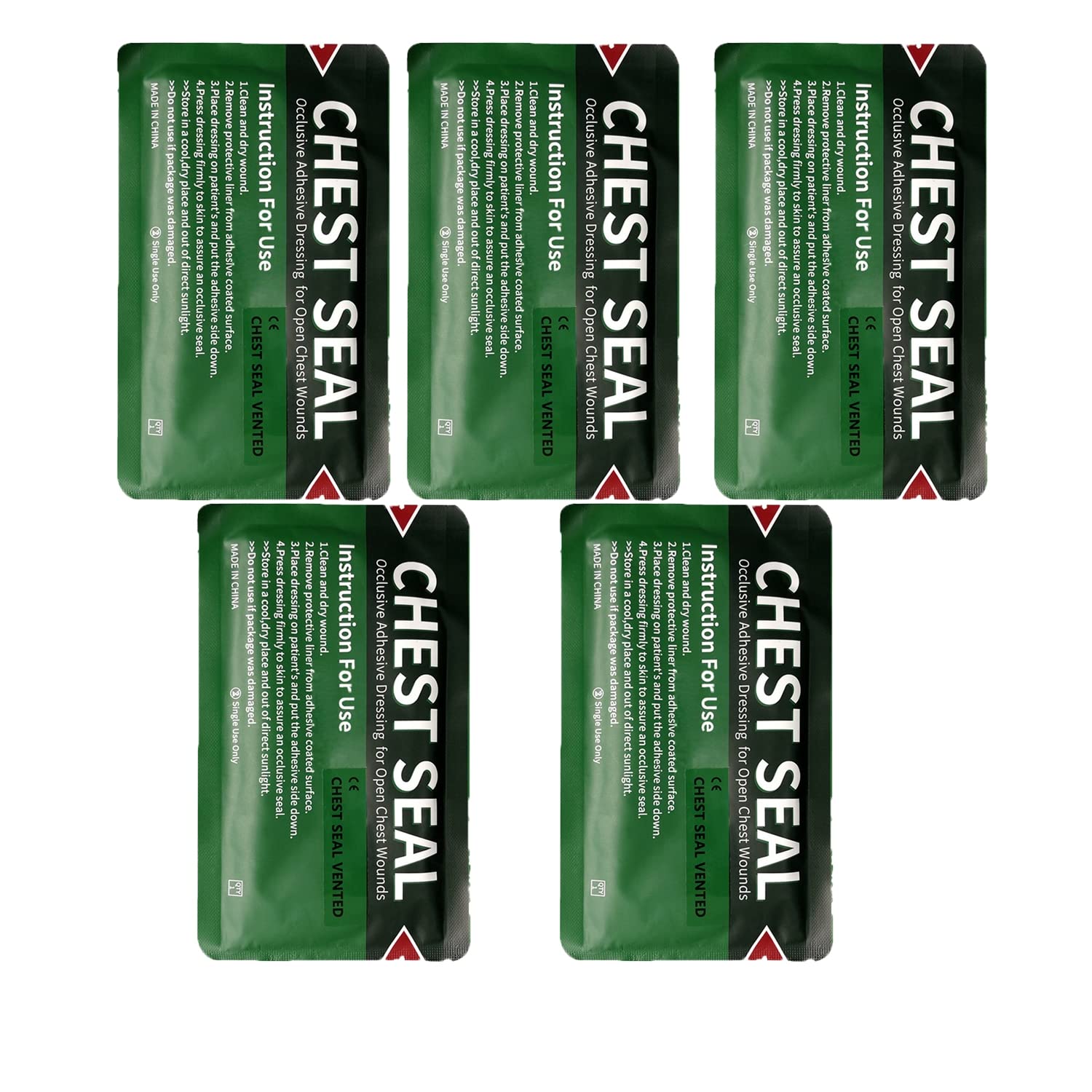 5 Pack Chest Seal, Vented Chest Seals with 4-Vent Channels for Open Chest Injury, Vent IFAK Trauma Kit Dressing Medical Supplies for First Aid Kit