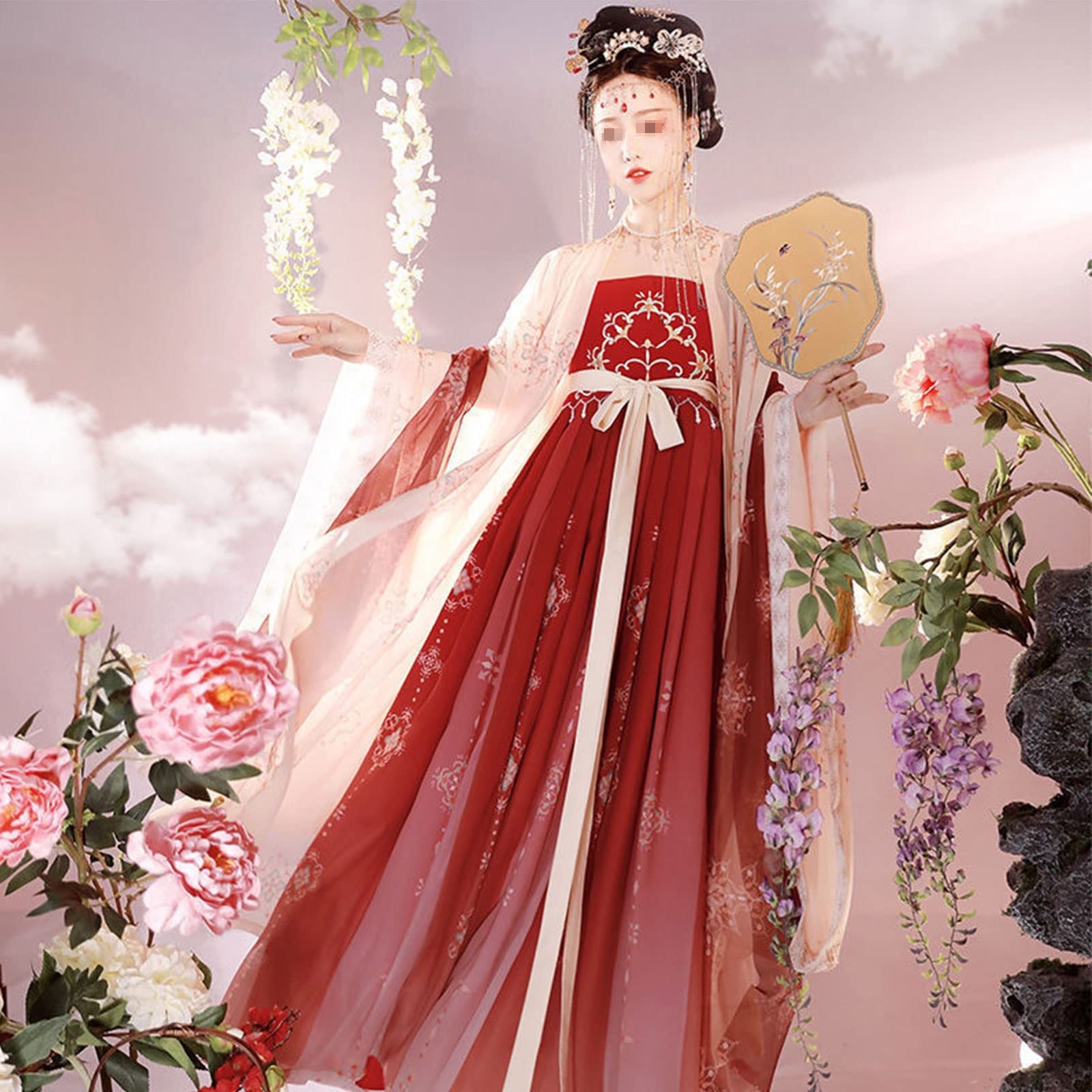 ChińSka Sukienka Hanfu Dla Kobiet, DorosłYch Cosplay Kostium Han Fu Suknia Wieczorowa Na PrzyjęCie Urodzinowe (Color : Beige 3 meter skirt, Size : XL=166-174cm)