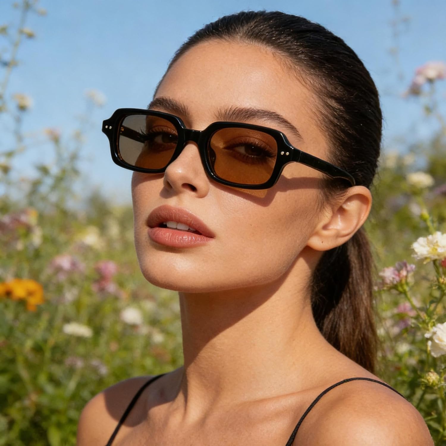 PORADAY Retro Rectangular Sunglasses for Women Men Vintage Small Square Frame Sun Glasses 90'S Style Trendy Narrow - Image 2