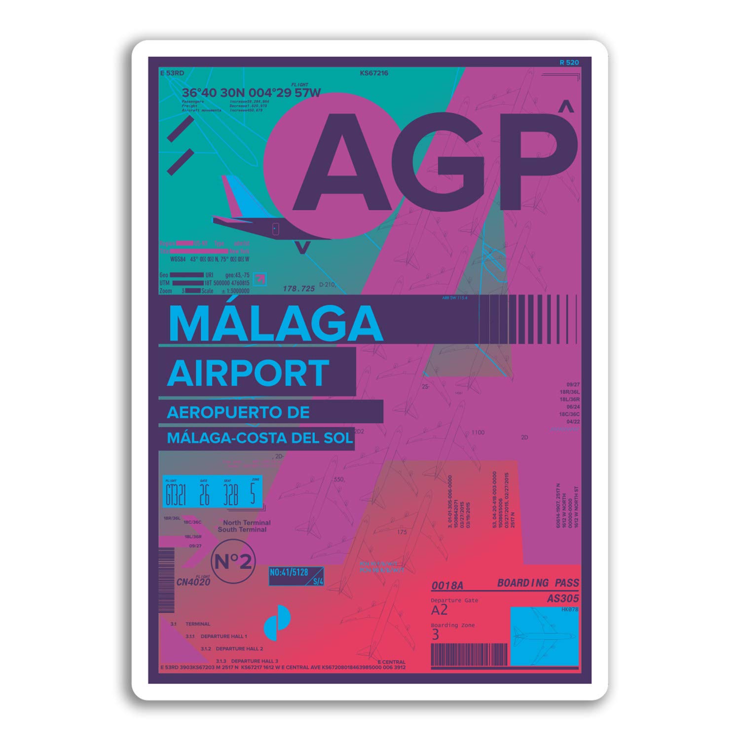 Destinationvinyl Multi 2 X 10Cm Malaga Airport Vinyl Stickers - Spain Agp Sticker Laptop Luggage #17169 (10Cm Tall)