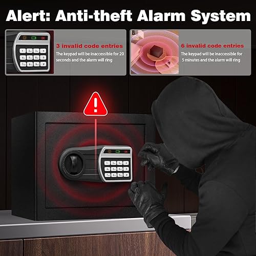 Miniatura 5 de Caja fuerte de 0.72 pies cúbicos, caja fuerte para el hogar con cerradura de combinación digital, caja de seguridad antirrobo con teclado digital