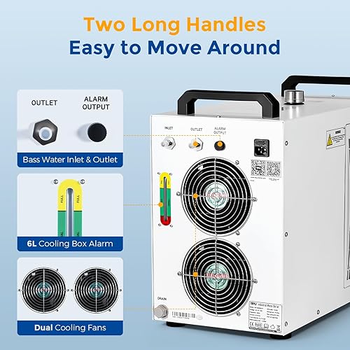 Miniatura 6 de Cloudray Enfriador de agua CW-5200 6L para grabador y corte con láser de CO2, enfriador de inmersión en frío, enfriador láser, enfriador de agua