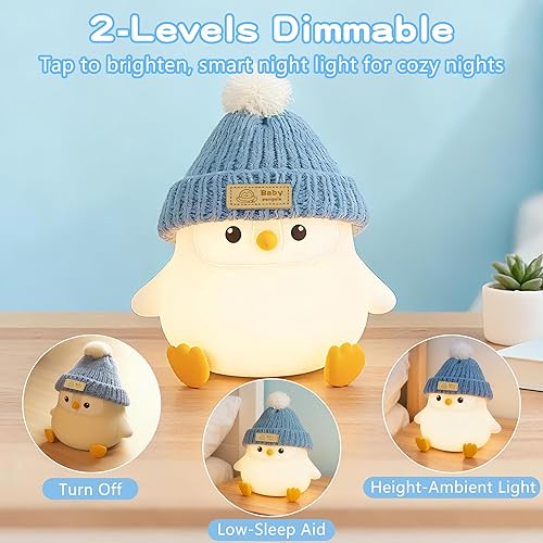 Miniatura 2 de Lámpara de pingüino con sombrero de punto, adorable luz nocturna de pingüino, silicona suave y segura, luz nocturna regulable, lámpara LED de