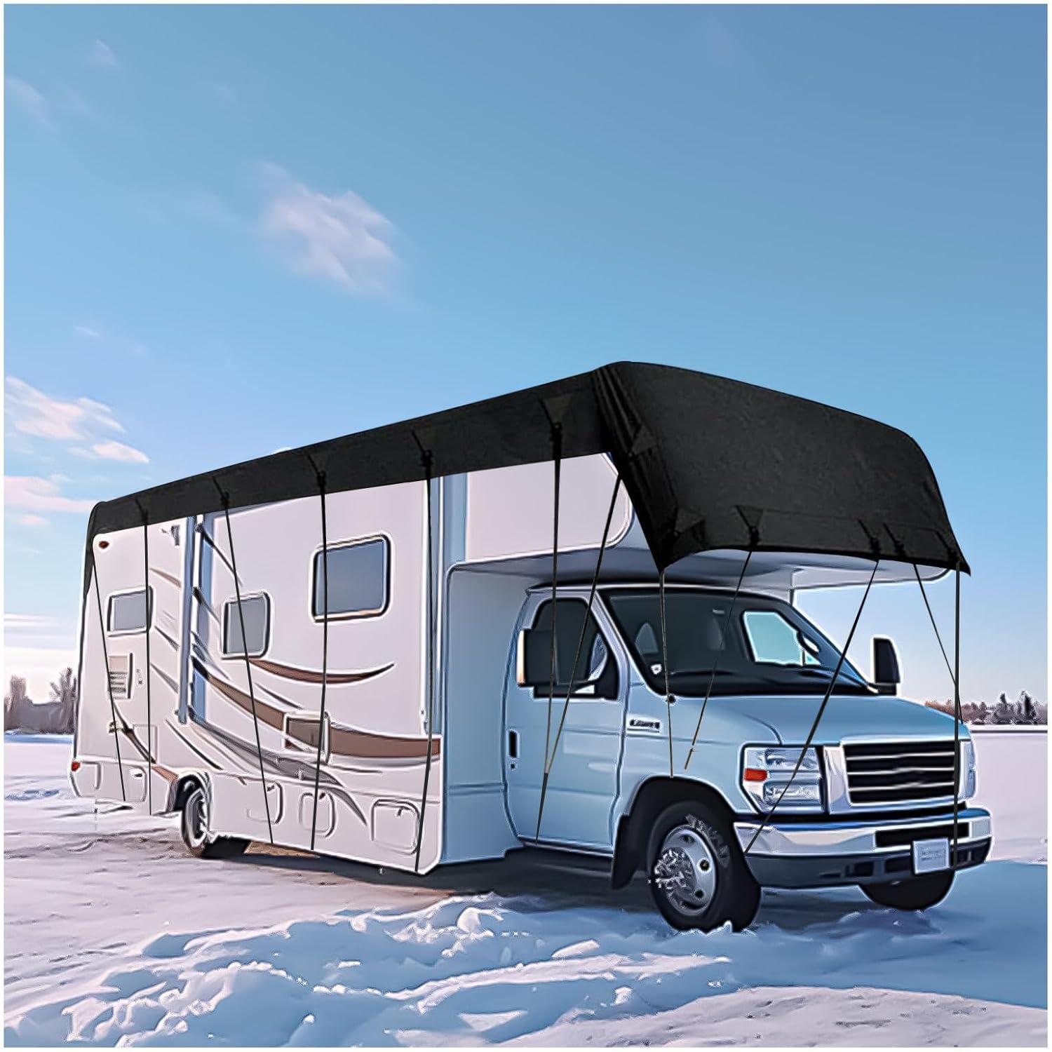 Camper Cover 210D Oxford Cloth Travel Trailer Cover Wind, Rain and Snow Proof Camper Covers Rv Covers for Roof Only,Black-16.4 * 9.8ft